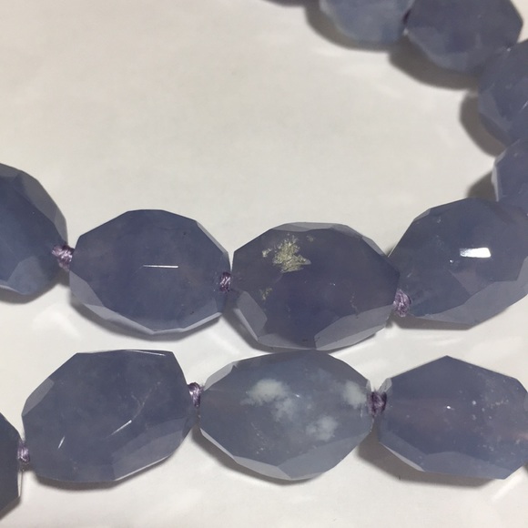 GEM TREASURES BLUE CHALCEDONY BEAUTIFUL 14K WHITE GOLD CLOSURE STONES NECKLACE - Picture 10 of 11